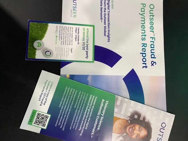 Outseer Fraud and Payments Report and event invitation collateral.
